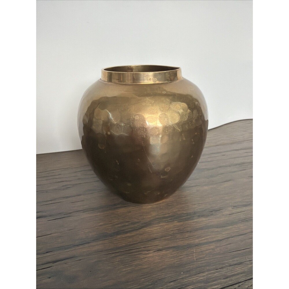 Vintade Hammered Brass Jar / Vase Made in India Gold Tone 5"